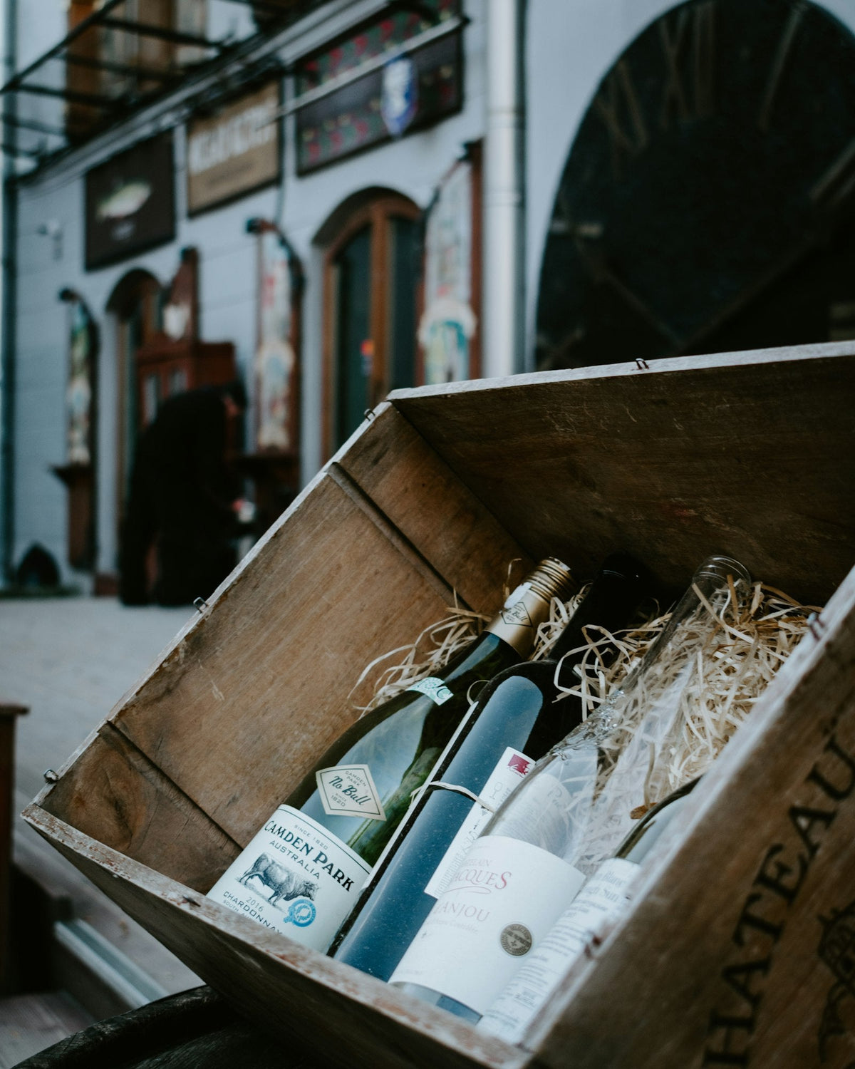 Wine bottles packed in a wooden gift crate