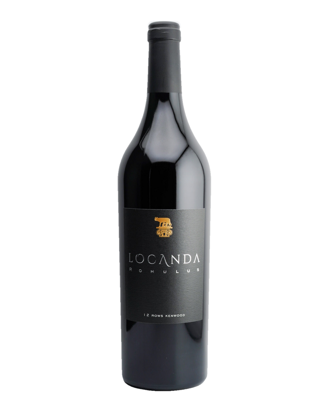A bottle of 2019 Locanda Estate 'Romulus' wine, with a dark label and gold accents on the label.