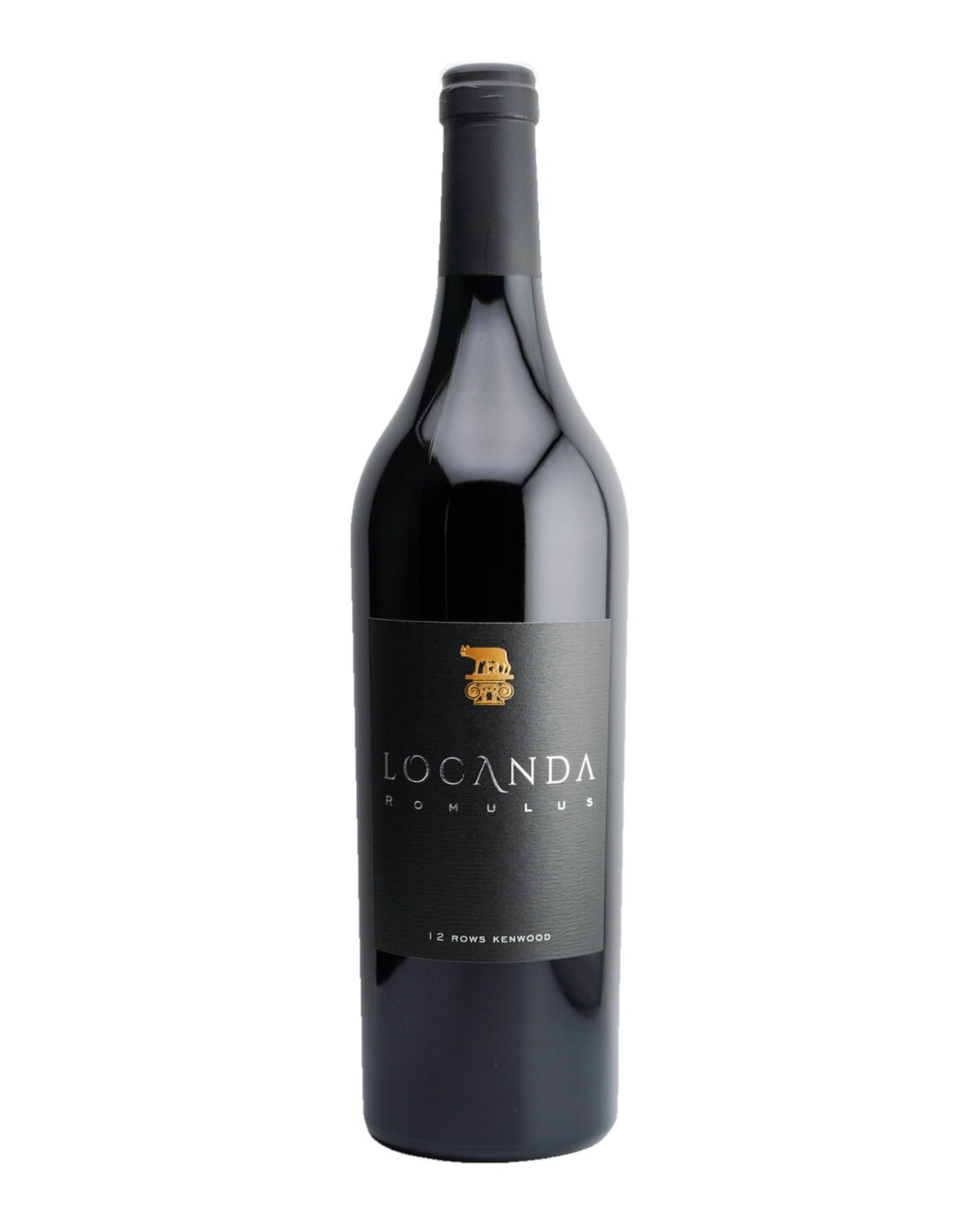 A bottle of 2019 Locanda Estate 'Romulus' wine, with a dark label and gold accents on the label.