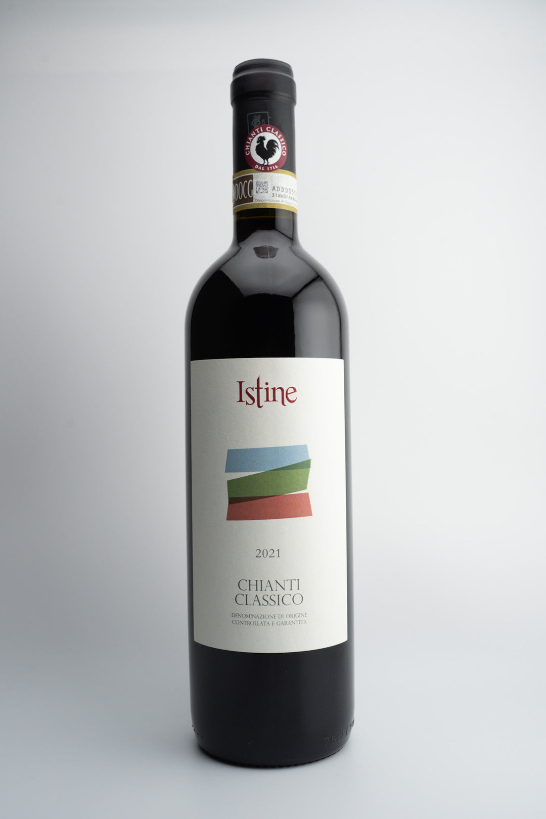 A bottle of 2021 Istine Chianti Classico DOCG wine from Tuscany, Italy.