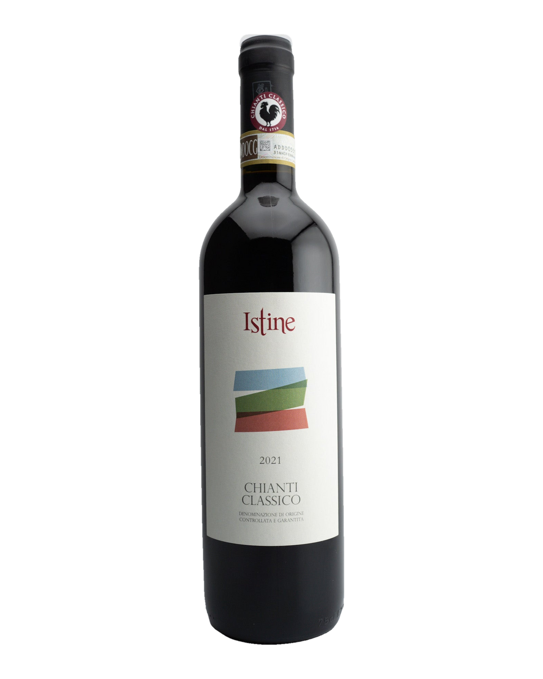 A bottle of 2021 Istine Chianti Classico DOCG wine from Tuscany, Italy.