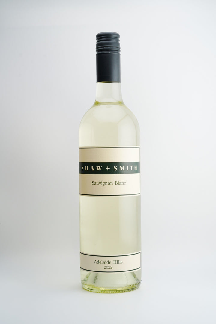 A bottle of 2022 Shaw + Smith Sauvignon Blanc wine from Adelaide Hills, Australia.