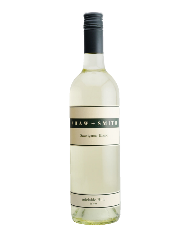 A bottle of 2022 Shaw + Smith Sauvignon Blanc wine from Adelaide Hills, Australia.