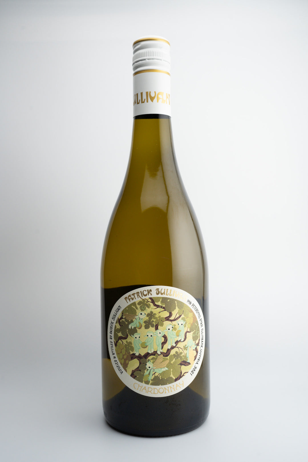 A bottle of 2023 Patrick Sullivan Chardonnay with a label depicting a map of the South East Australia region, indicating the wine's origin.