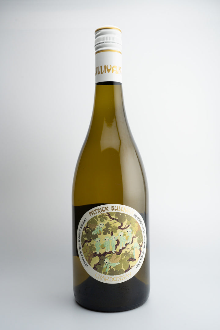 A bottle of 2023 Patrick Sullivan Chardonnay with a label depicting a map of the South East Australia region, indicating the wine&