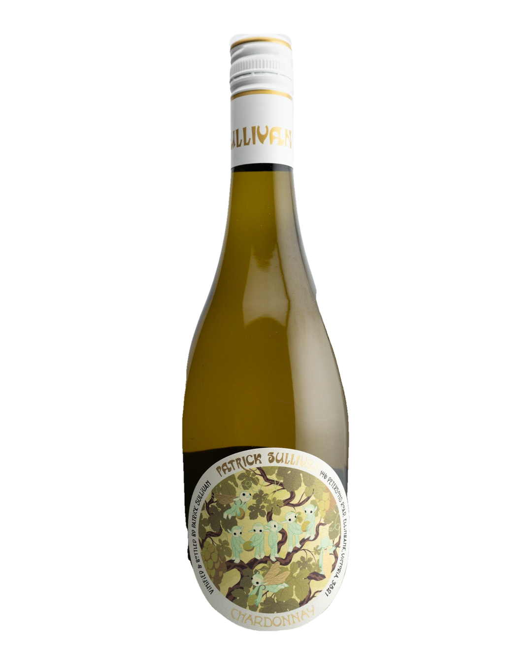 A bottle of 2023 Patrick Sullivan Chardonnay with a label depicting a map of the South East Australia region, indicating the wine&
