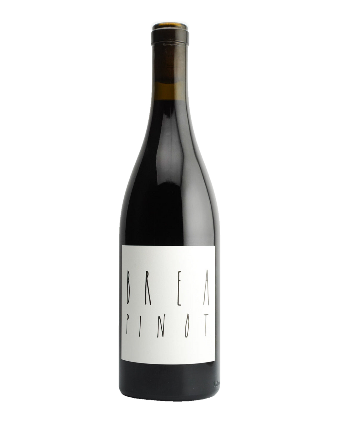 A bottle of BREA Wine Co. Pinot Noir with a label that includes the wine variety and &