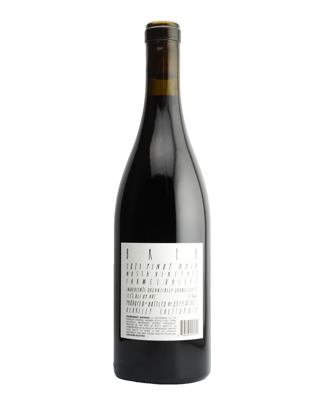 Bottle of BREA Wine Co. Pinot Noir, Massa Vineyard, Central Coast, California 2023