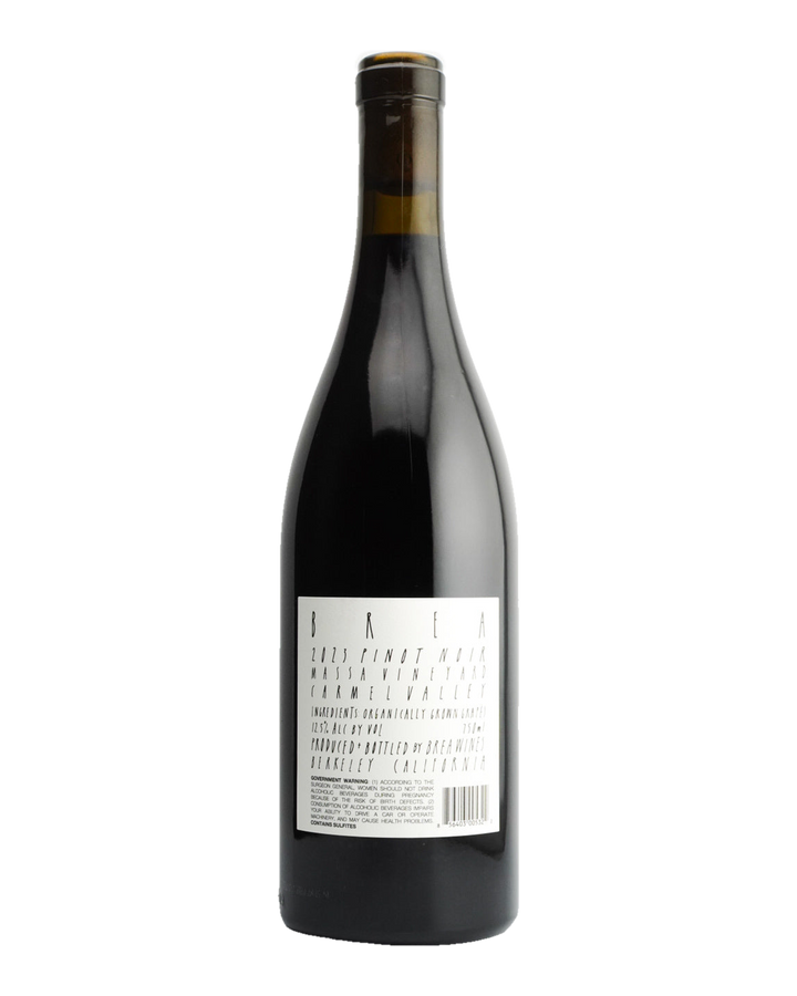 Bottle of BREA Wine Co. Pinot Noir, Massa Vineyard, Central Coast, California 2023
