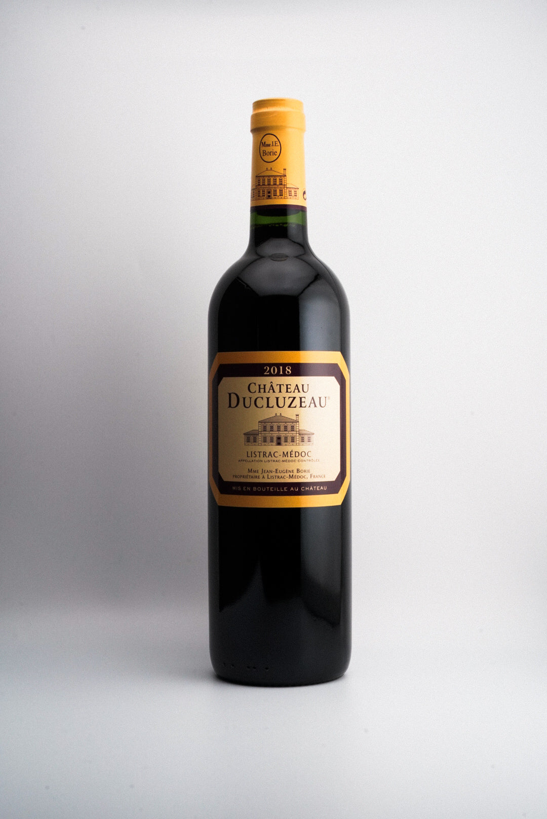 A bottle of 2018 Chateau Ducluzeau wine from Listrac-Medoc, Bordeaux, France.