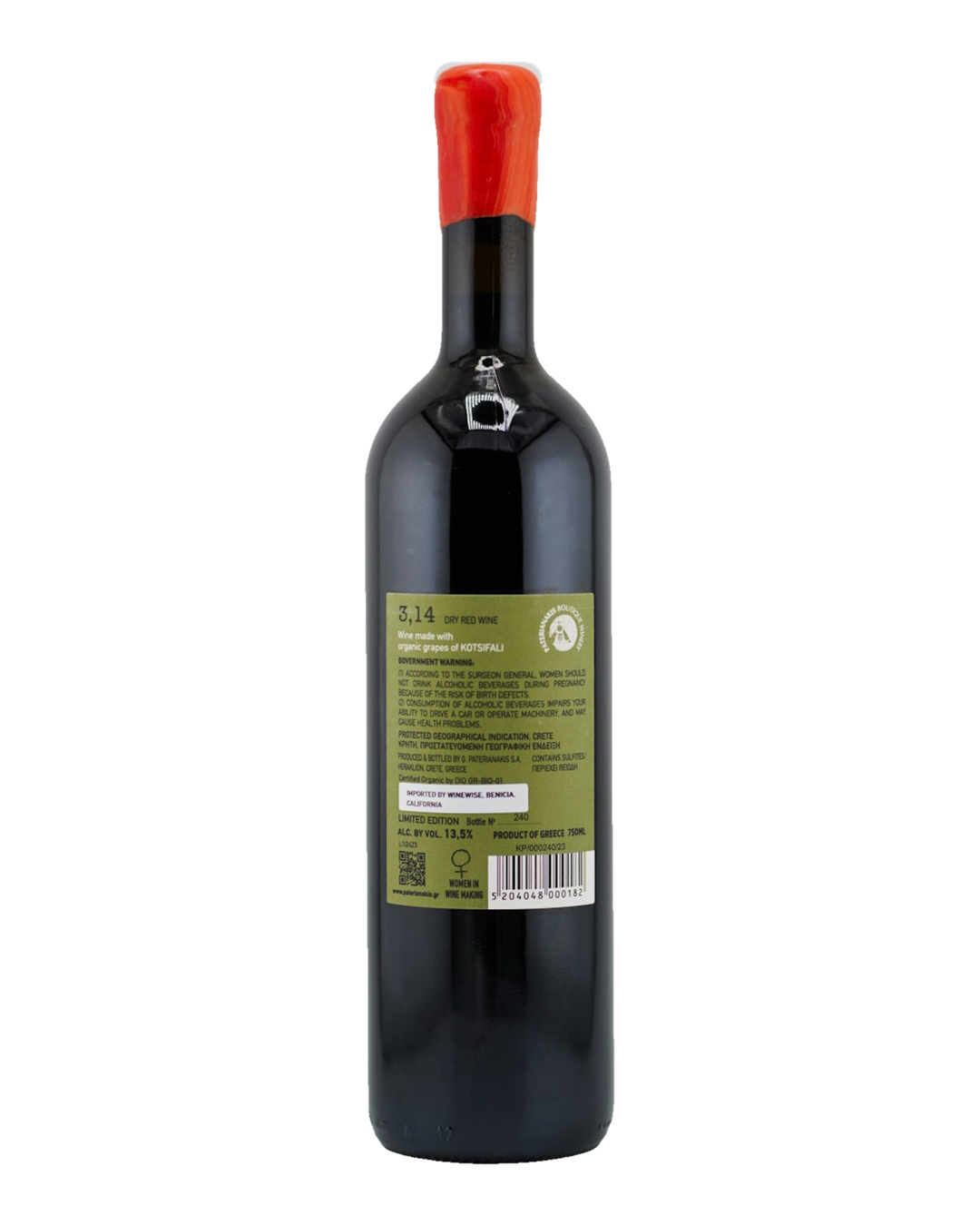 Bottle of Domaine Paterianakis ‘3.14’ Kitsifali, Crete P.G.I, Greece 2023