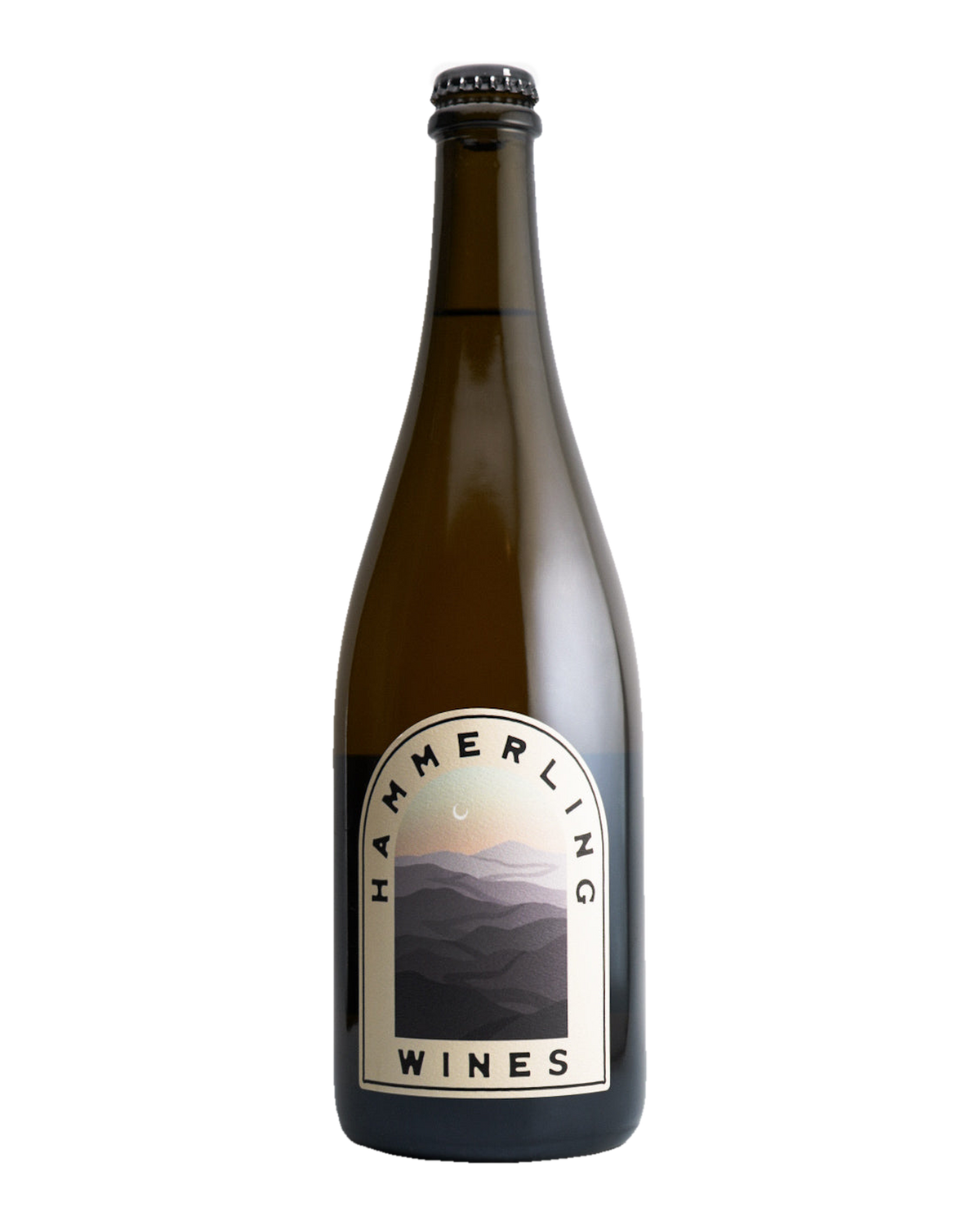 A bottle of Hammerling Wines 'Tilted Mile' Sparkling Wine with a label featuring a mountain range.