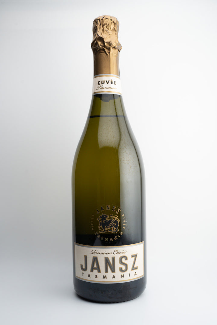 A bottle of Jansz Premium Cuvée sparkling wine from Tasmania, Australia.