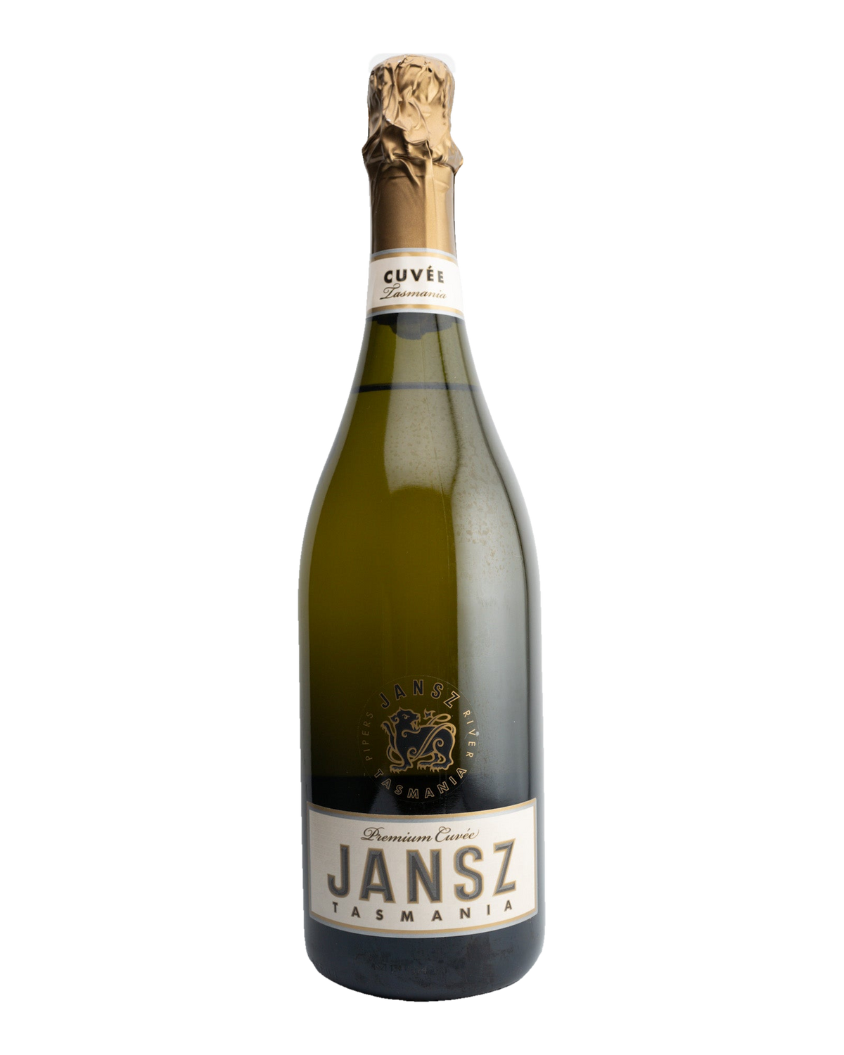 A bottle of Jansz Premium Cuvée sparkling wine from Tasmania, Australia.