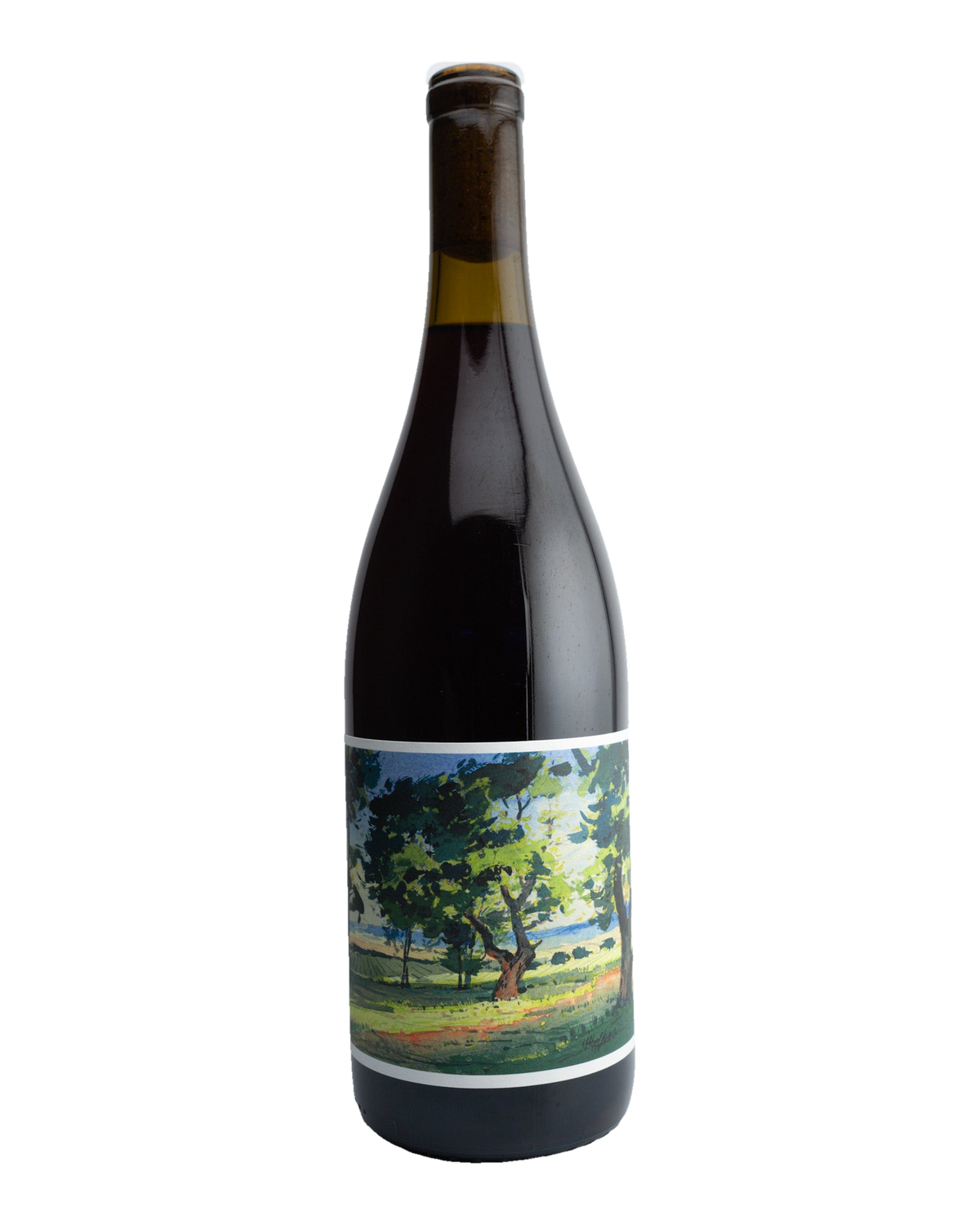 A bottle of Johan Vineyards Estate Pinot Noir with a label depicting a tree and some foliage.