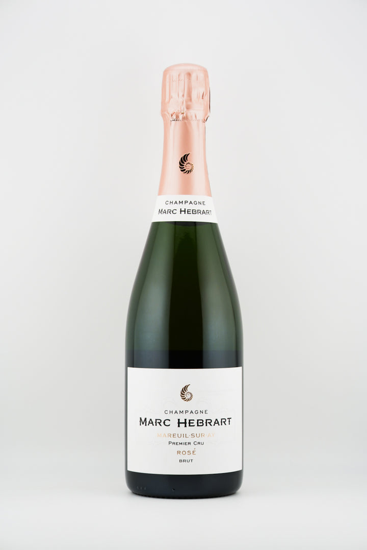 Bottle of Marc Hebrart champagne on a white background