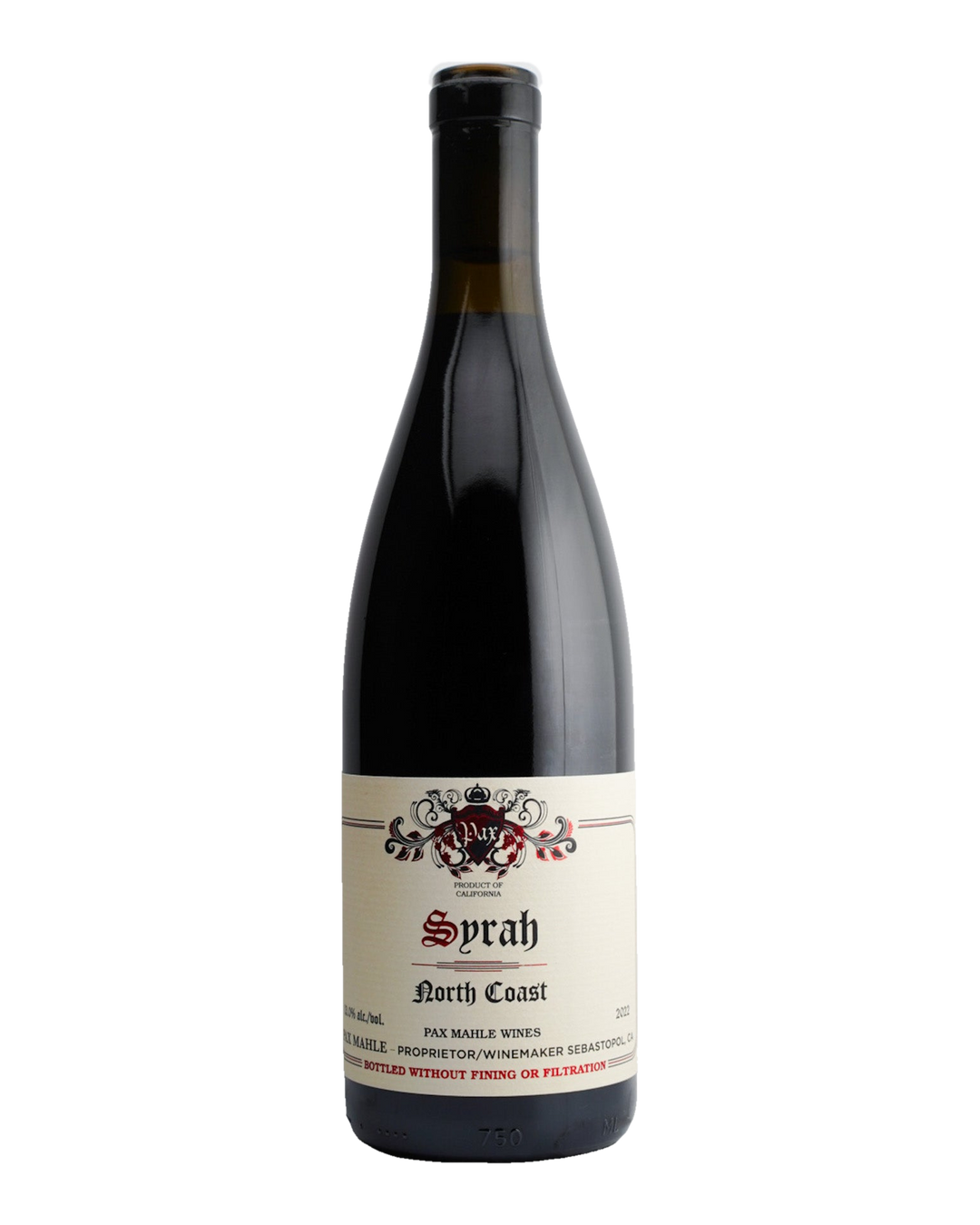 Bottle of Pax Wines Syrah, North Coast AVA, California 2022