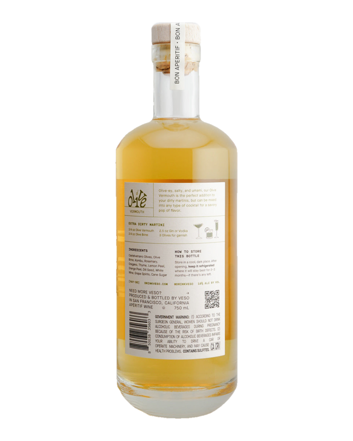 Bottle of VESO Olive Vermouth