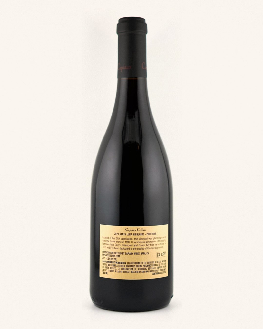 Bottle of Capiaux Cellars "Gary’s Vineyard" Pinot Noir, Santa Lucia Highlands, California 2023