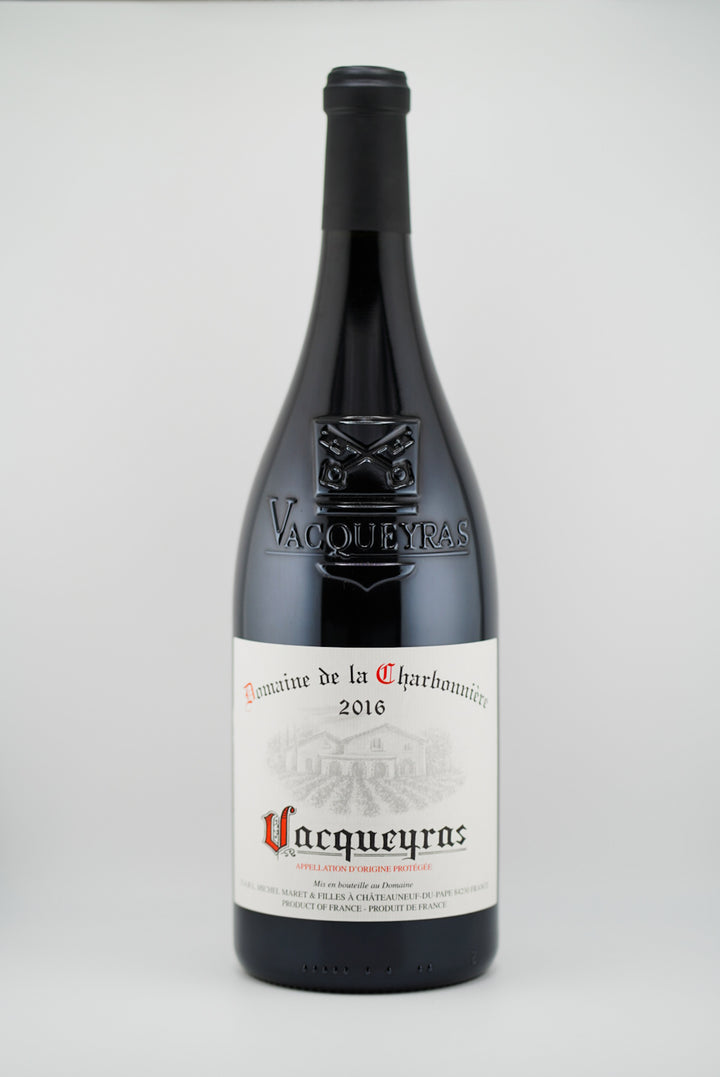 Vacqueyras wine bottle on a white background