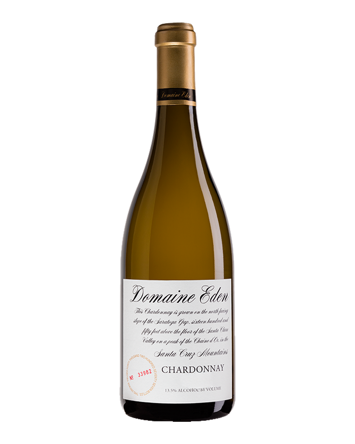 Bottle of Domaine Eden Chardonnay, Santa Cruz Mountains, California 2021