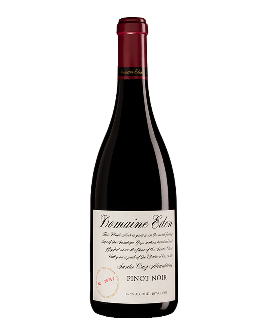 Bottle of Domaine Eden Pinot Noir, Santa Cruz Mountains, California 2021