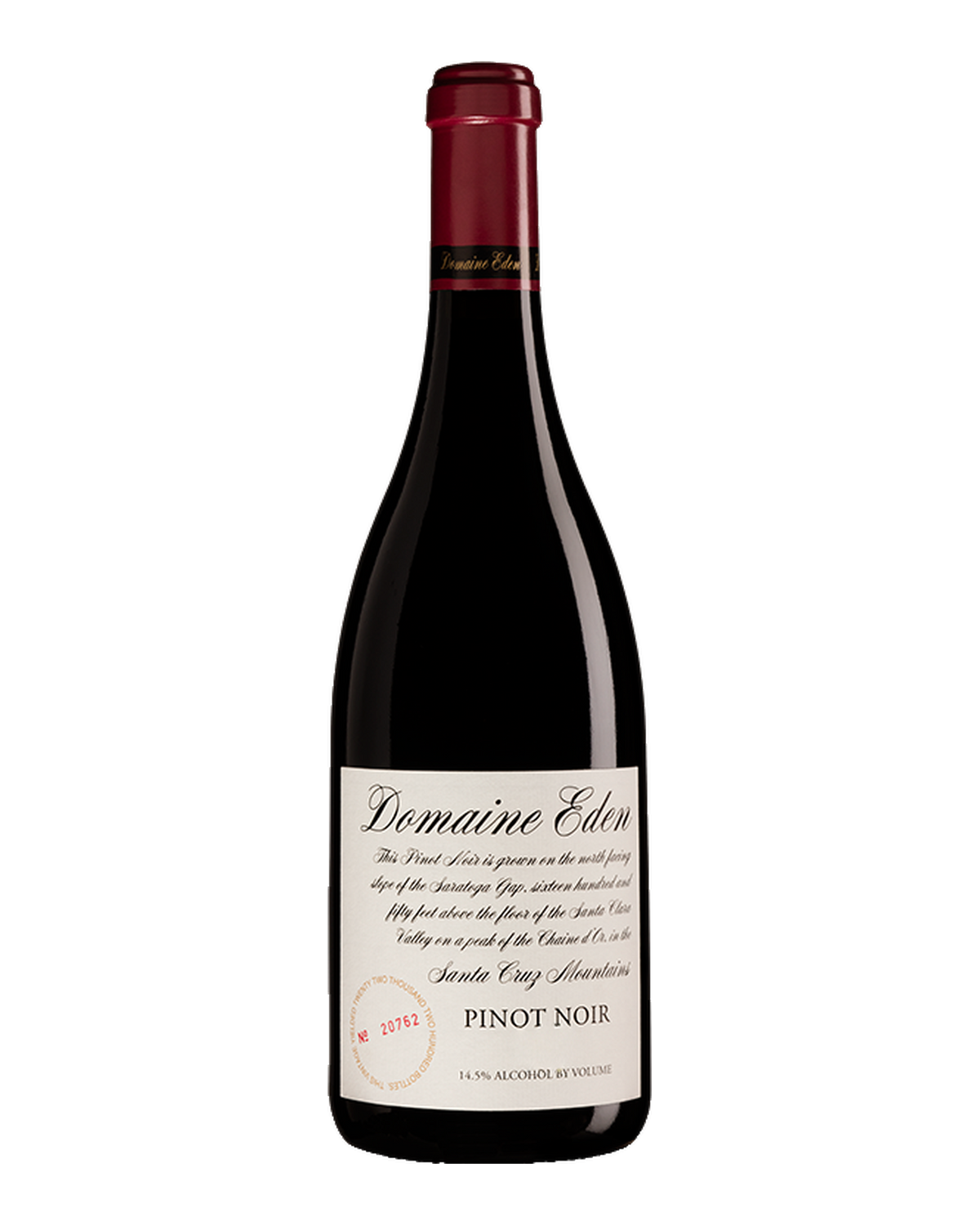 Bottle of Domaine Eden Pinot Noir, Santa Cruz Mountains, California 2021