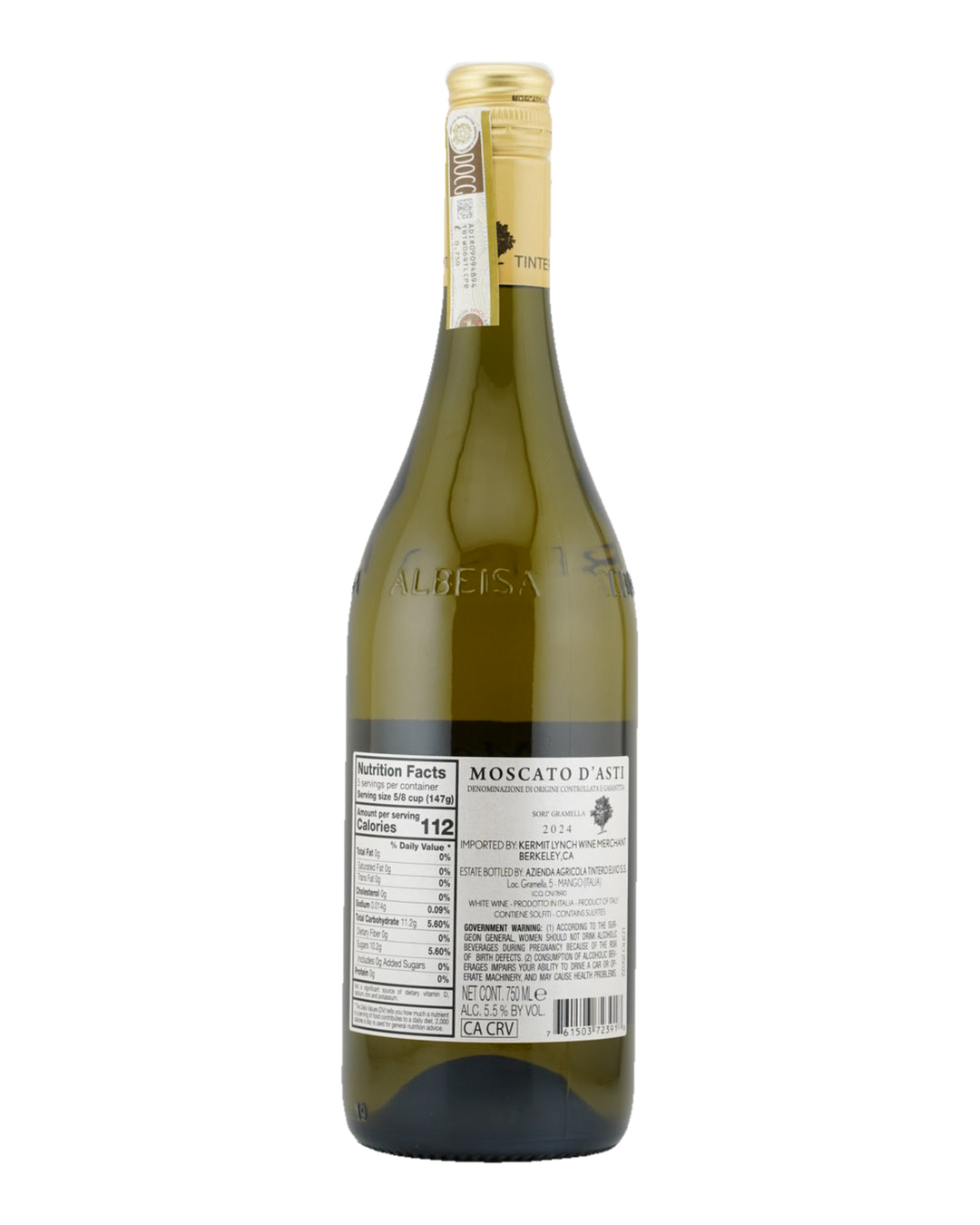 Bottle of Elvio Tintero Moscato d’Asti “Sorì Gramella”, Moscato d’Asti DOCG, Piedmont, Italy 2024