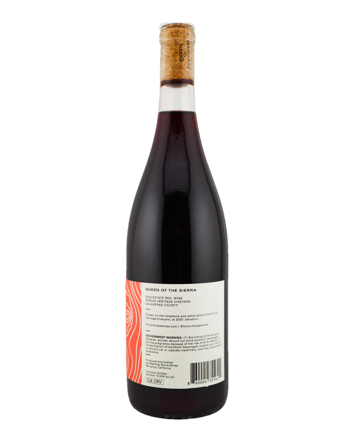 Bottle of Forlorn Hope "Queen of the Sierra" Red Wine, Sierra Foothills, California 2023