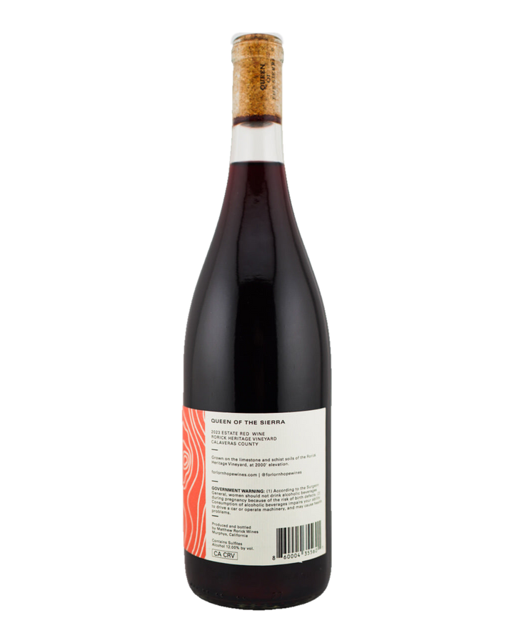 Bottle of Forlorn Hope "Queen of the Sierra" Red Wine, Sierra Foothills, California 2023