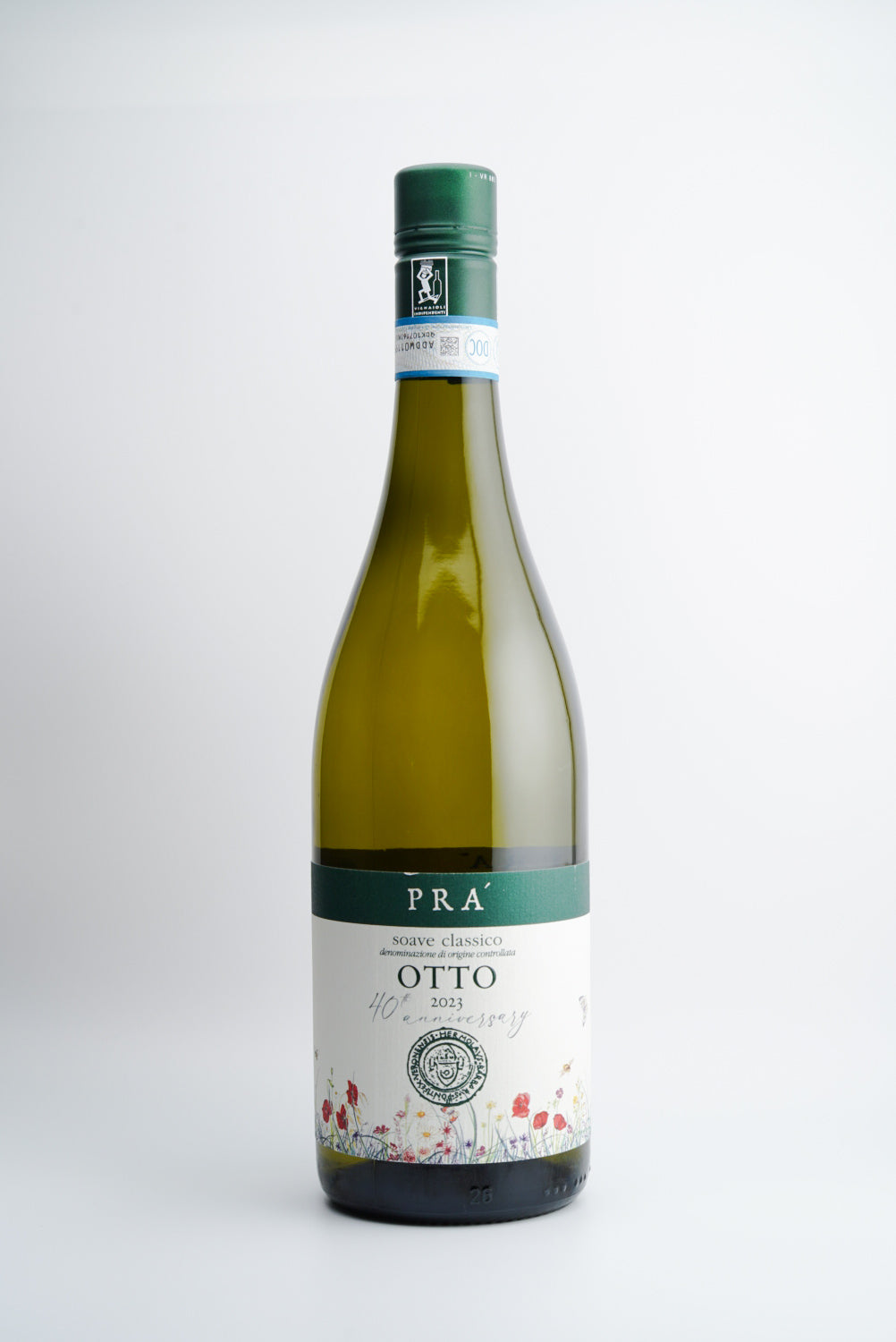 A bottle of 2023 Prà Soave Classico 'Otto', Veneto, Italy with a label that includes the name 'Otto' and the winery's logo.