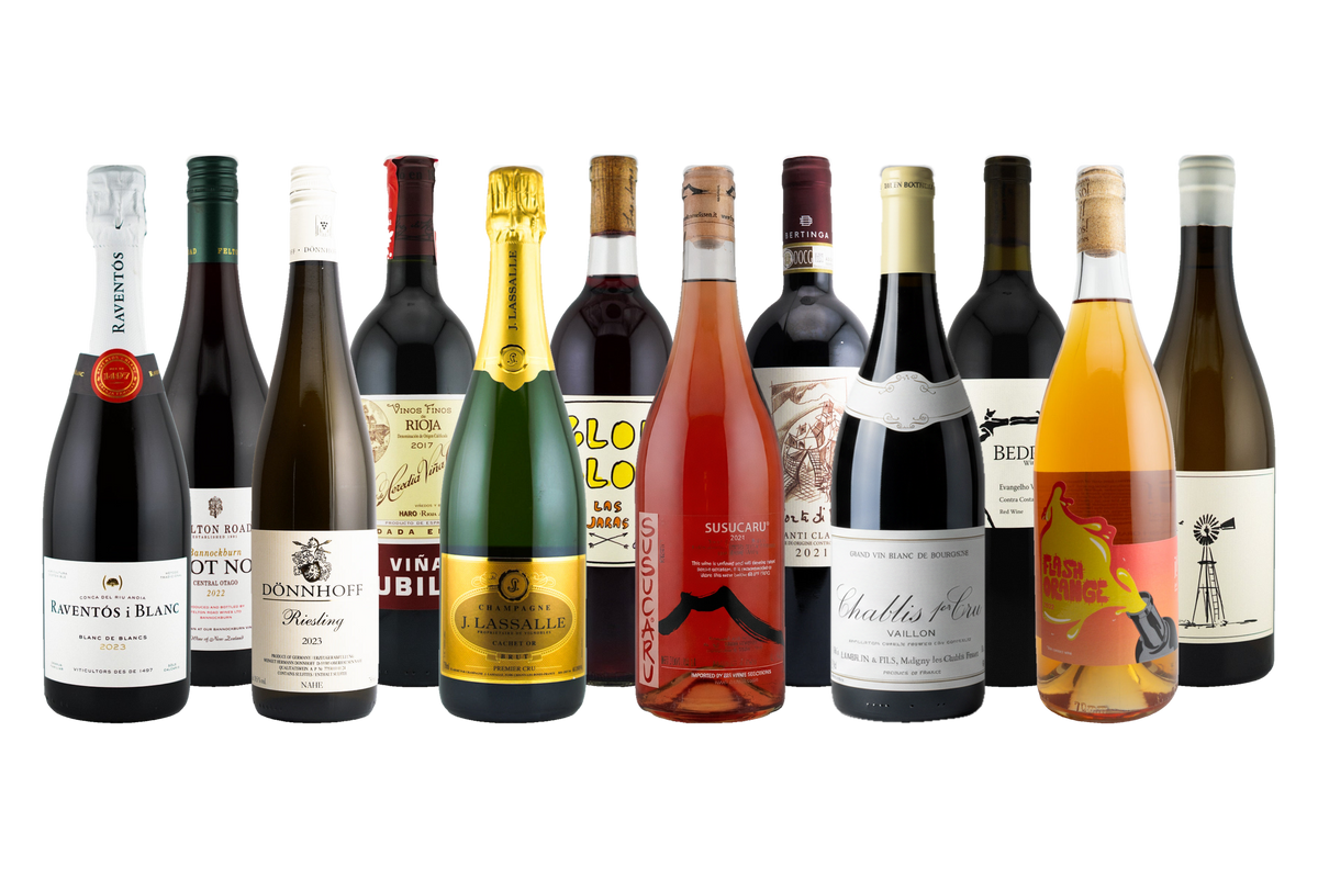 The Harvest Pack: 12 wines from around the world lined up