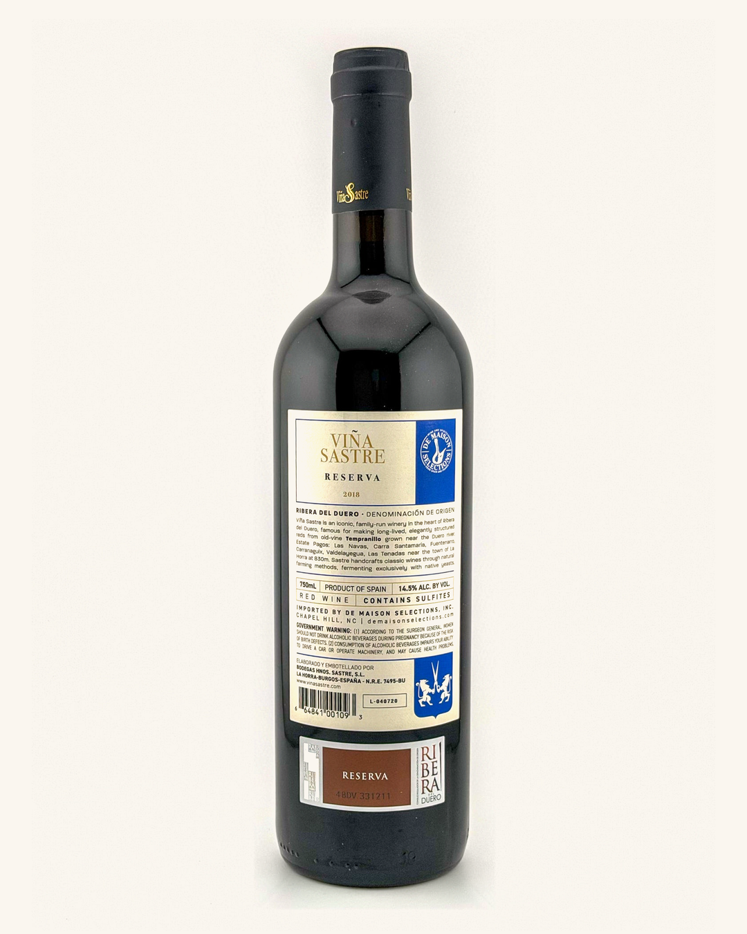 Bottle of Viña Sastre Reserva, Ribero del Duero, Spain 2018